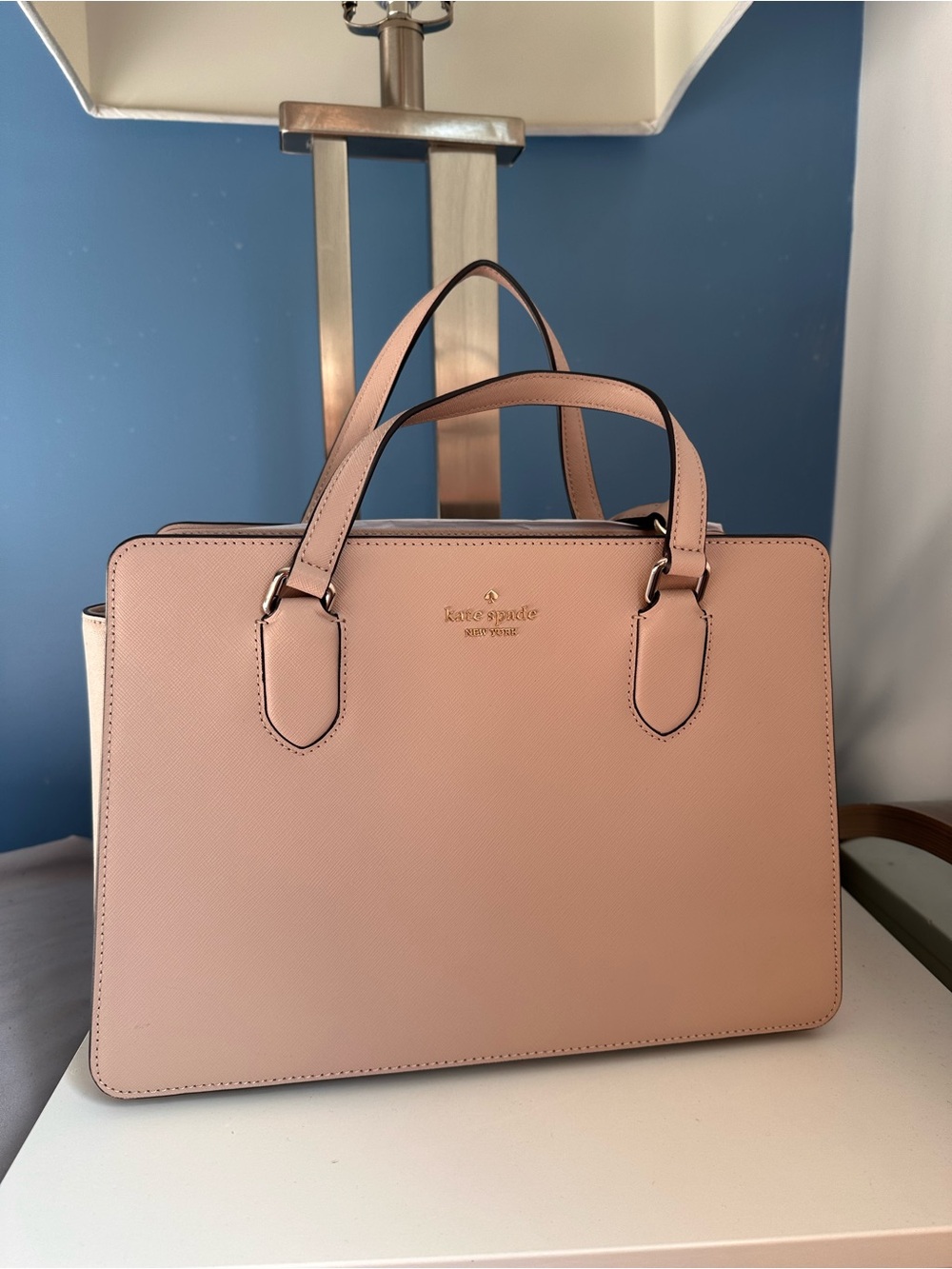 Kate Spade Beige Structured Satchel with Top Handles
